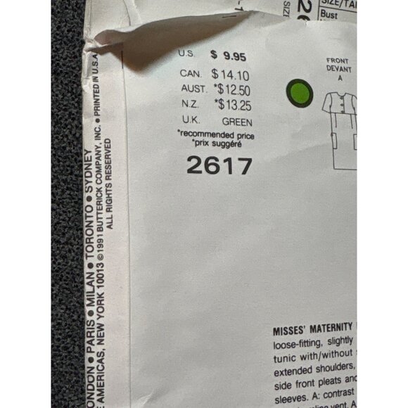 Vogue Sewing Pattern 2617 Misses Maternity Dress/Tunic/Skirt Loose-Fitting Styli - Picture 3 of 3